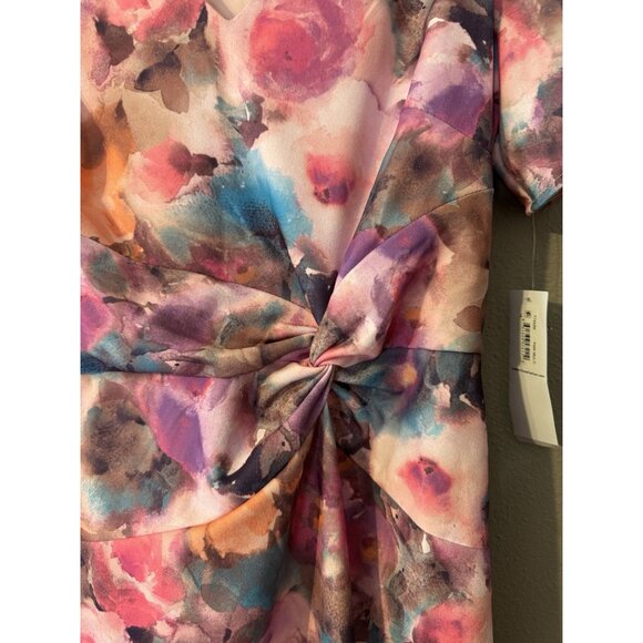 London Times Dress 14 Pink Floral Short Sleeve Stretch Washable NEW - Picture 2 of 8